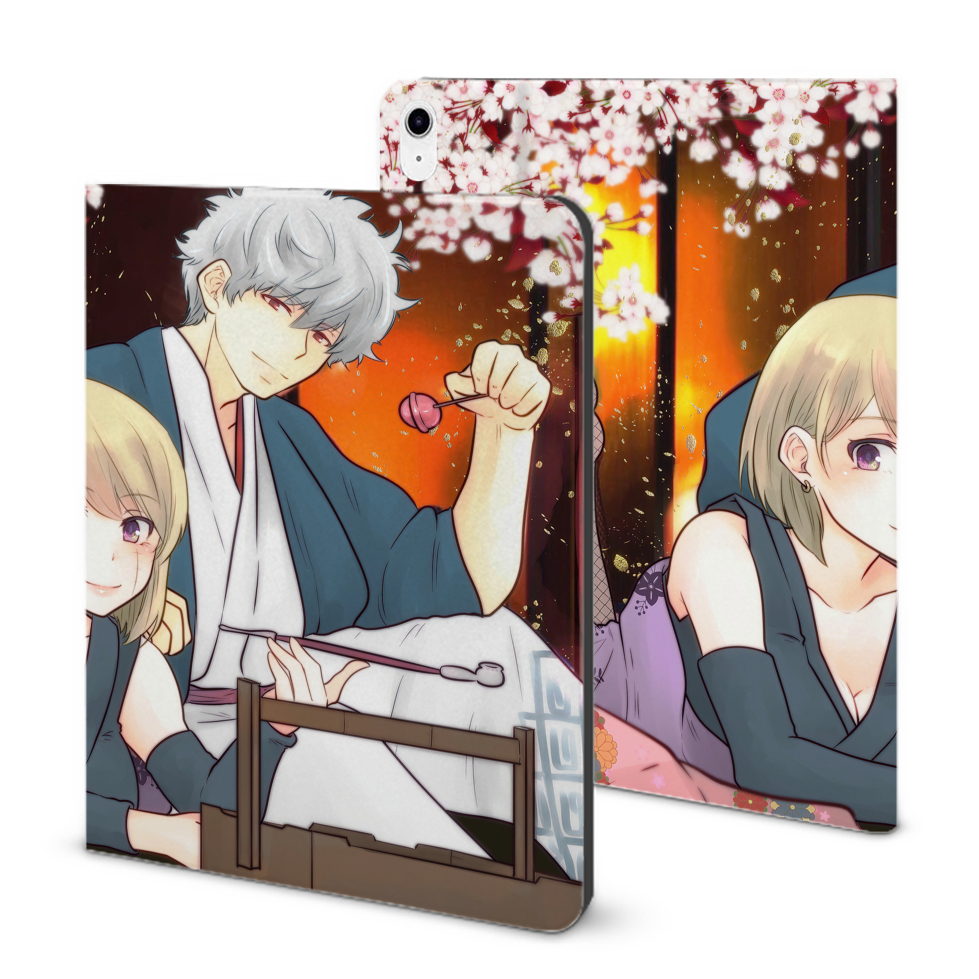（画像用） ぎんたま 坂田銀時（さかたぎんとき） 神楽 志村新八（しむら しんぱち） GINTAMA Sakata Gintoki Kagura Shimura Shinpachi IPad ケース ブック型 PUレザー TPU 耐衝撃 軽量 薄型 ペン収納なし 全面保護 IPad 各モデル対応